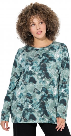 Ulla Popken Abstract Print Long Sleeve Tee Teal Green - Camisetas estampadas para mujer - 