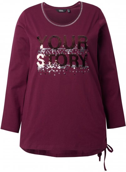 Ulla Popken Your Story Sequined Long Sleeve Tunic Tee Dark Ruby - Camisetas estampadas para mujer - 