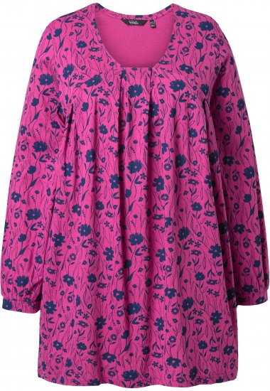 Ulla Popken Pleated Long Sleeve Floral Knit Tunic Summer Berry - Camisetas estampadas para mujer - 