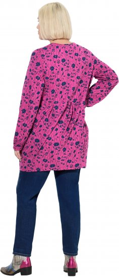 Ulla Popken Pleated Long Sleeve Floral Knit Tunic Summer Berry - Camisetas estampadas para mujer - 