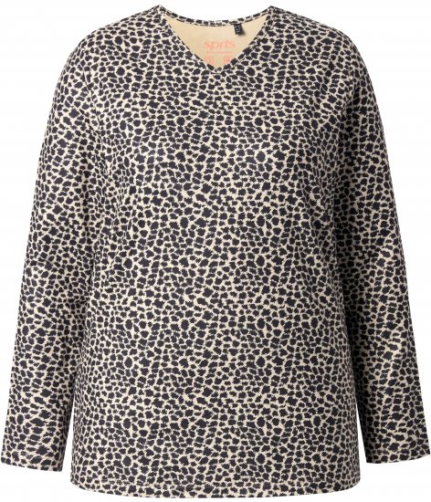 Ulla Popken Leopard Print Long Sleeve Ski Tee Black - Camisetas estampadas para mujer - 