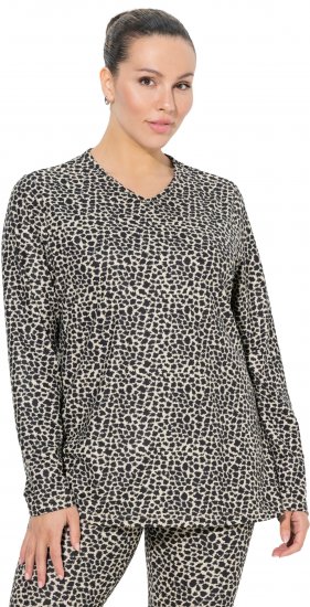 Ulla Popken Leopard Print Long Sleeve Ski Tee Black - Camisetas estampadas para mujer - 