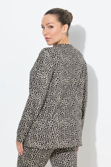 Ulla Popken Leopard Print Long Sleeve Ski Tee Black - Camisetas estampadas para mujer - 