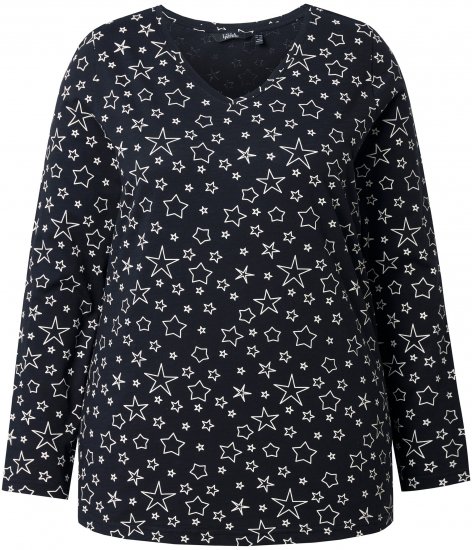 Ulla Popken Allover Printed Long Sleeve Tee Black - Camisetas estampadas para mujer - 