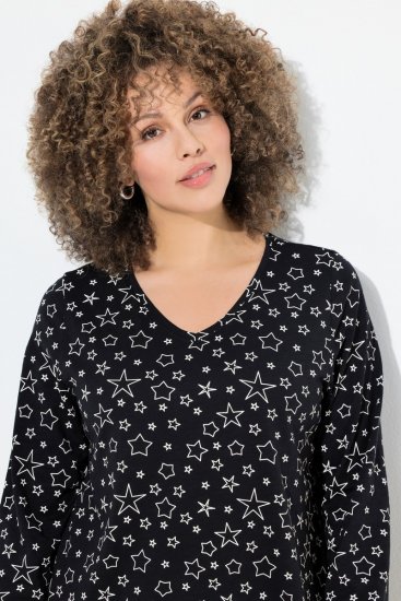 Ulla Popken Allover Printed Long Sleeve Tee Black - Camisetas estampadas para mujer - Camisetas estampadas para mujer
