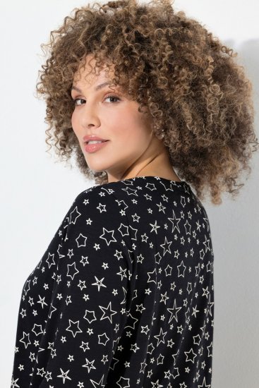 Ulla Popken Allover Printed Long Sleeve Tee Black - Camisetas estampadas para mujer - Camisetas estampadas para mujer