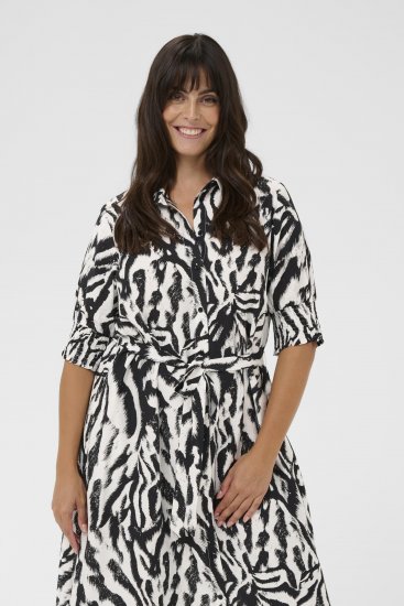 Kaffe Curve Alia Shirt Dress Black Chalk Animal - Vestidos midi - 