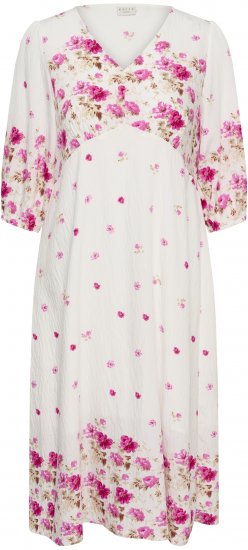 Kaffe Curve Rosa Midi Dress White Rose Border Flower - Vestidos - 