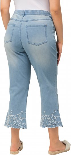 Ulla Popken Cropped Flared Eyelet Jeans Light Blue - Vaqueros & Pantalones de Mujer Tallas Grandes – Plus Size - Vaqueros y pantalones, EU 42-70