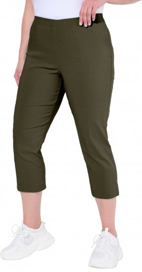 Ulla Popken Stretch Basic Bengaline Capri Pants Forest Forest Green - Vaqueros & Pantalones de Mujer Tallas Grandes – Plus Size - 