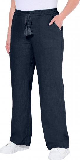 Ulla Popken Drawstring Elastic Waist Mary Fit Linen Pants Navy - Vaqueros & Pantalones de Mujer Tallas Grandes – Plus Size - 