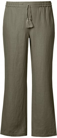 Ulla Popken Drawstring Elastic Waist Mary Fit Linen Pants Loden Green - Vaqueros & Pantalones de Mujer Tallas Grandes – Plus Size - 
