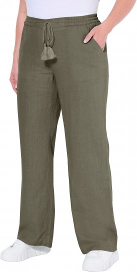 Ulla Popken Drawstring Elastic Waist Mary Fit Linen Pants Loden Green - Vaqueros & Pantalones de Mujer Tallas Grandes – Plus Size - 