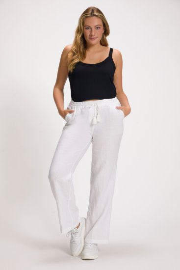 Ulla Popken Drawstring Elastic Waist Mary Fit Linen Pants Snow White - Vaqueros & Pantalones de Mujer Tallas Grandes – Plus Size - 