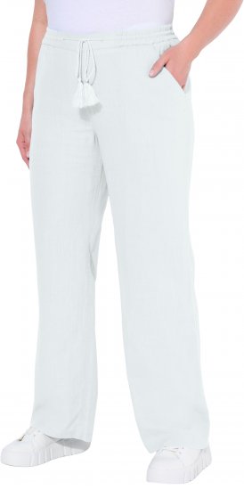 Ulla Popken Drawstring Elastic Waist Mary Fit Linen Pants Snow White - Vaqueros & Pantalones de Mujer Tallas Grandes – Plus Size - 