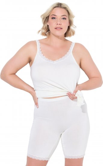 Ulla Popken Lace Hem Stretch Viscose Knit Bicycle Length Lounge Shorts White - Vaqueros & Pantalones de Mujer Tallas Grandes – Plus Size - 