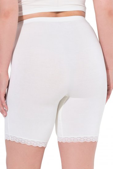 Ulla Popken Lace Hem Stretch Viscose Knit Bicycle Length Lounge Shorts White - Vaqueros & Pantalones de Mujer Tallas Grandes – Plus Size - 