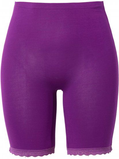Ulla Popken Lace Hem Stretch Viscose Knit Bicycle Length Lounge Shorts Purple - Vaqueros & Pantalones de Mujer Tallas Grandes – Plus Size - 