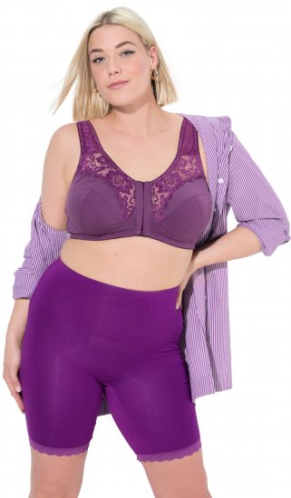 Ulla Popken Lace Hem Stretch Viscose Knit Bicycle Length Lounge Shorts Purple - Vaqueros & Pantalones de Mujer Tallas Grandes – Plus Size - 