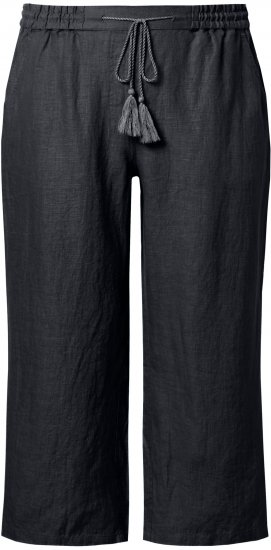 Ulla Popken Cool Linen Elastic Waist Capri Pants Black - Vaqueros & Pantalones de Mujer Tallas Grandes – Plus Size - 