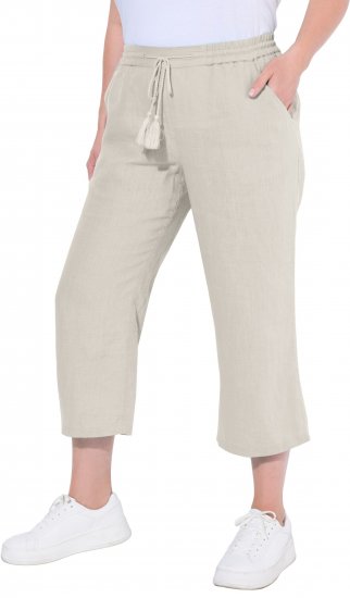Ulla Popken Cool Linen Elastic Waist Capri Pants Brown - Vaqueros & Pantalones de Mujer Tallas Grandes – Plus Size - 