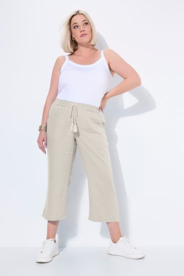 Ulla Popken Cool Linen Elastic Waist Capri Pants Brown - Vaqueros & Pantalones de Mujer Tallas Grandes – Plus Size - 