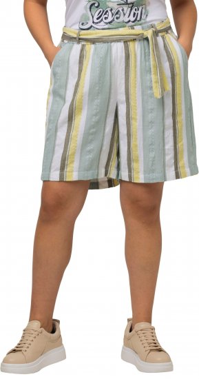 Ulla Popken Striped Wide Leg Elastic Waistband Shorts White - Vaqueros & Pantalones de Mujer Tallas Grandes – Plus Size - 