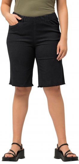 Ulla Popken Frayed Hemline Elastic Waistband Bermuda Shorts Black - Vaqueros & Pantalones de Mujer Tallas Grandes – Plus Size - 