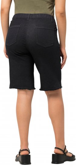 Ulla Popken Frayed Hemline Elastic Waistband Bermuda Shorts Black - Vaqueros & Pantalones de Mujer Tallas Grandes – Plus Size - 