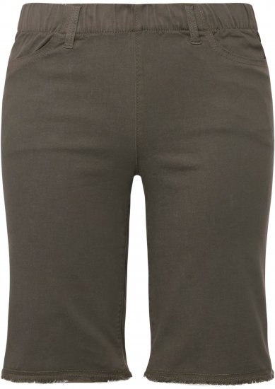 Ulla Popken Frayed Hemline Elastic Waistband Bermuda Shorts Loden Green - Vaqueros & Pantalones de Mujer Tallas Grandes – Plus Size - 