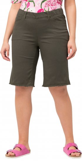 Ulla Popken Frayed Hemline Elastic Waistband Bermuda Shorts Loden Green - Vaqueros & Pantalones de Mujer Tallas Grandes – Plus Size - 