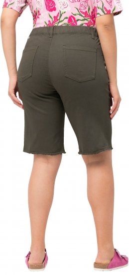 Ulla Popken Frayed Hemline Elastic Waistband Bermuda Shorts Loden Green - Vaqueros & Pantalones de Mujer Tallas Grandes – Plus Size - 