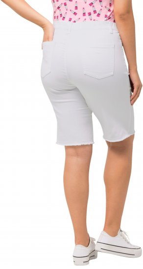Ulla Popken Frayed Hemline Elastic Waistband Bermuda Shorts Snow White - Vaqueros & Pantalones de Mujer Tallas Grandes – Plus Size - 