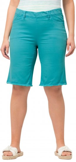 Ulla Popken Frayed Hemline Elastic Waistband Bermuda Shorts Bright Turquoise - Vaqueros & Pantalones de Mujer Tallas Grandes – Plus Size - 