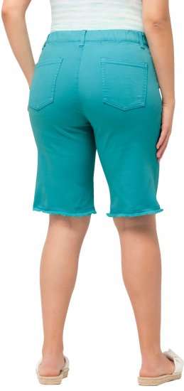 Ulla Popken Frayed Hemline Elastic Waistband Bermuda Shorts Bright Turquoise - Vaqueros & Pantalones de Mujer Tallas Grandes – Plus Size - 