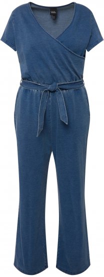 Ulla Popken Wrap Look Short Sleeve Denim Jumpsuit Blue - Vaqueros & Pantalones de Mujer Tallas Grandes – Plus Size - Vaqueros y pantalones, EU 42-70