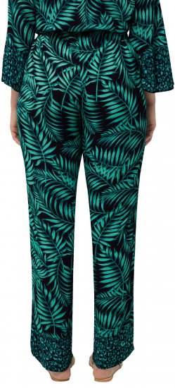 Ulla Popken Palm Leaf Print Elastic Waist Pants Navy - Vaqueros & Pantalones de Mujer Tallas Grandes – Plus Size - 