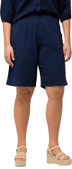 Ulla Popken Muslin Elastic Waist Wide Leg Shorts Blue - Vaqueros & Pantalones de Mujer Tallas Grandes – Plus Size - 