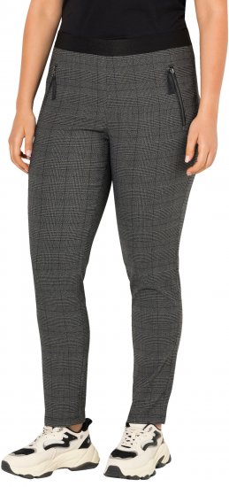 Ulla Popken Plaid Elastic Waist Tapered Leg Pants Black - Vaqueros & Pantalones de Mujer Tallas Grandes – Plus Size - 