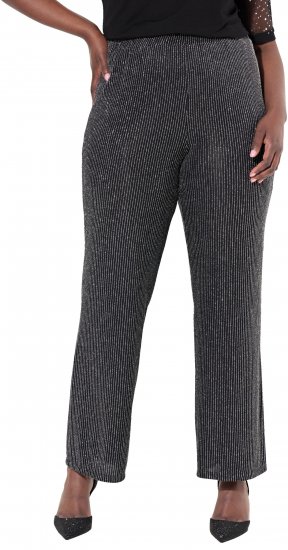 Ulla Popken Sparkling Pinstripe Elastic Waist Pants Black - Vaqueros & Pantalones de Mujer Tallas Grandes – Plus Size - 