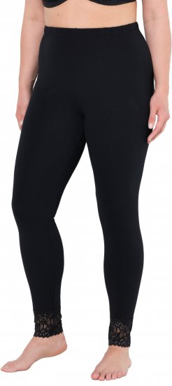 Ulla Popken Lace Trim Leggings Black - Vaqueros & Pantalones de Mujer Tallas Grandes – Plus Size - 