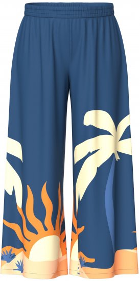Ulla Popken Abstract Landscape Elastic Waist Palazzo Pants Blue - Vaqueros & Pantalones de Mujer Tallas Grandes – Plus Size - 
