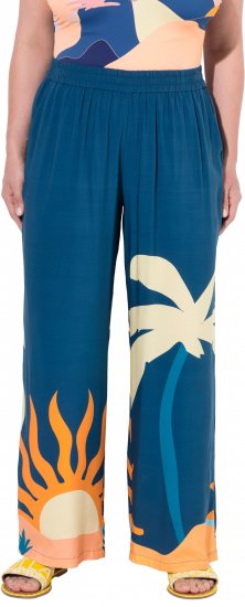 Ulla Popken Abstract Landscape Elastic Waist Palazzo Pants Blue - Vaqueros & Pantalones de Mujer Tallas Grandes – Plus Size - 