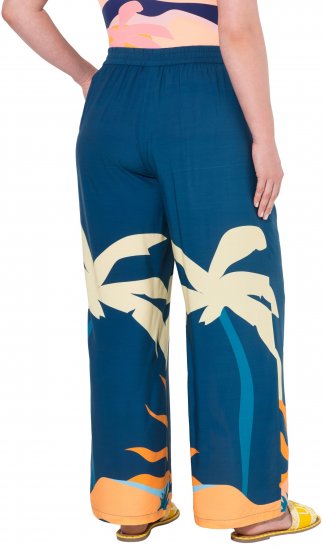Ulla Popken Abstract Landscape Elastic Waist Palazzo Pants Blue - Vaqueros & Pantalones de Mujer Tallas Grandes – Plus Size - 