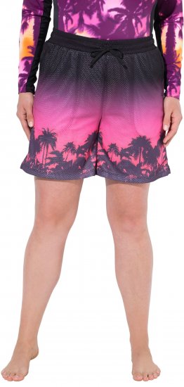 Ulla Popken Active Wide Leg Elastic Waist Palm Tree Pattern Mesh Shorts Black - Vaqueros & Pantalones de Mujer Tallas Grandes – Plus Size - 
