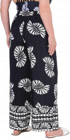 Ulla Popken Fossil Print Elastic Waist Palazzo Pants Black - Vaqueros & Pantalones de Mujer Tallas Grandes – Plus Size - 
