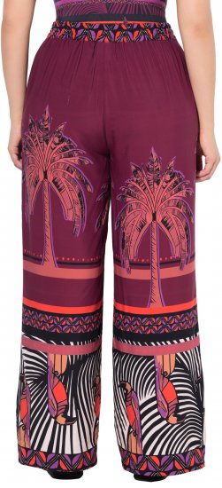 Ulla Popken Mixed Palm Print Elastic Waist Palazzo Pants Red - Vaqueros & Pantalones de Mujer Tallas Grandes – Plus Size - 