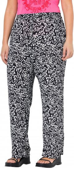Ulla Popken Leopard Print Elastic Waist Pants Black - Vaqueros & Pantalones de Mujer Tallas Grandes – Plus Size - 