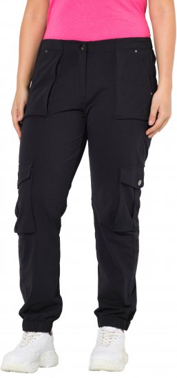 Ulla Popken Elastic Hem Stretch Fit Cargo Pants Black - Vaqueros & Pantalones de Mujer Tallas Grandes – Plus Size - 
