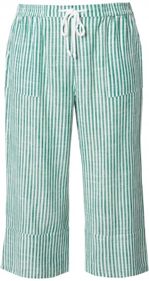 Ulla Popken Coastal Stripe Linen Blend Elastic Waist Culottes Green - Vaqueros & Pantalones de Mujer Tallas Grandes – Plus Size - 
